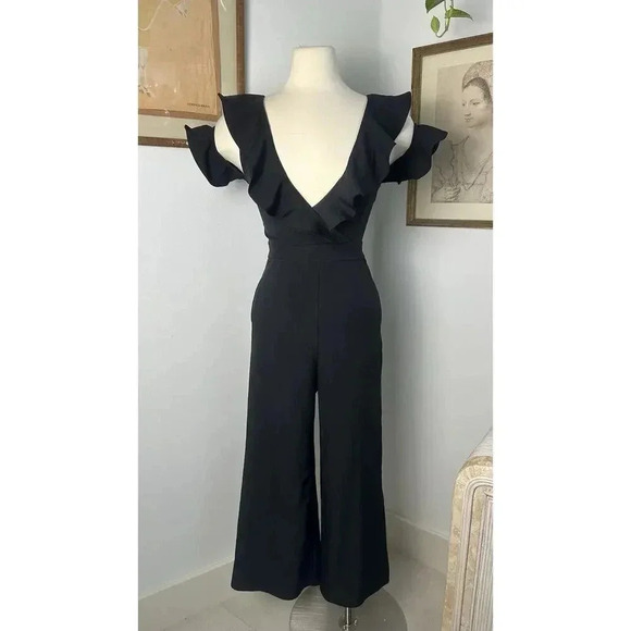 Jumpsuit With Ruffle Sleeves And Pockets Dressy Romper Sexy Outfit Cocktail Wear - Picture 1 of 4